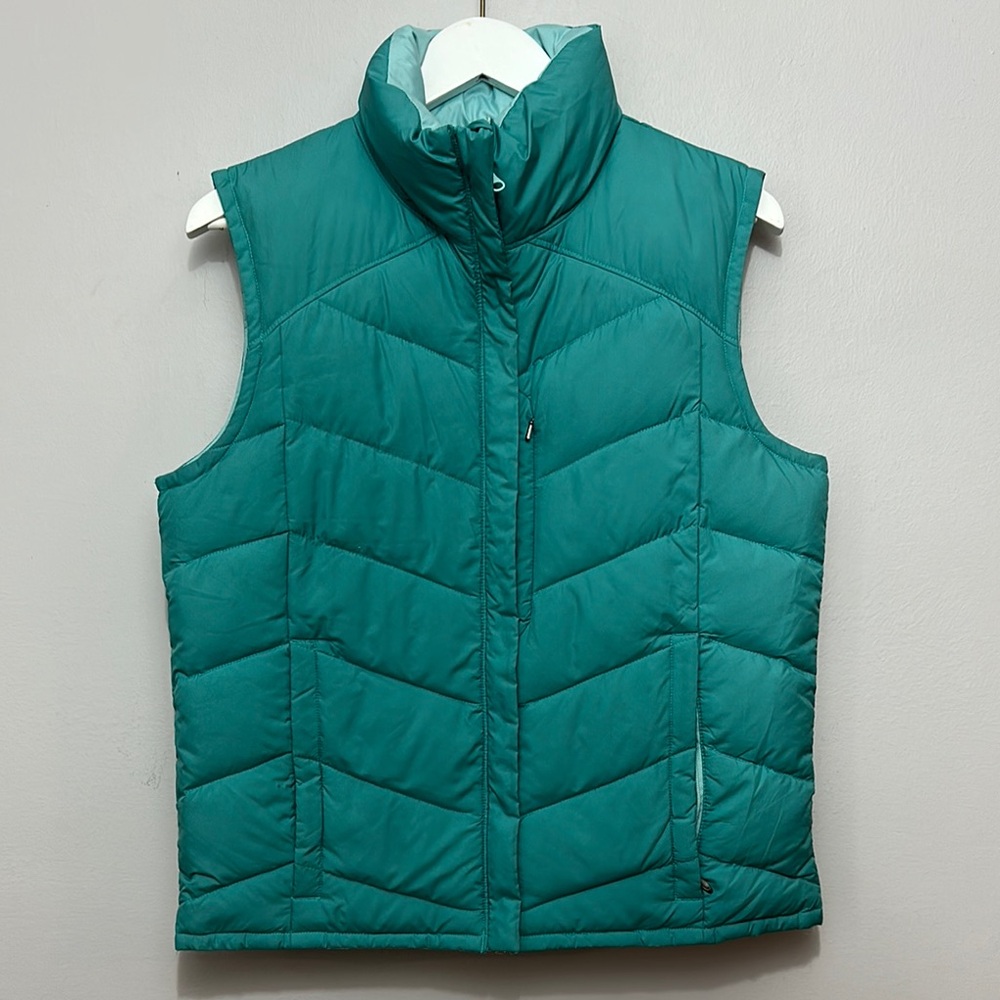 Columbia Teal Mint Green Reversible Down Quilted Vest Size M
